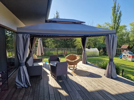 Tuinpaviljoen met klamboe en gordijnen Valencia 3x4m grijs Garden Point