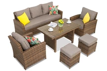 Parma Apetito 5 bruin technorattan tuinmeubelen met Garden Point poefs