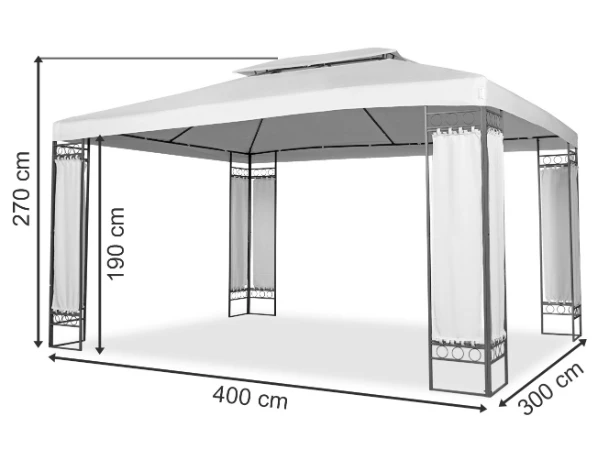 Wymiary produktu Malta tuinpaviljoen 3 x 4 m crème Tuinpunt - 300x400x270