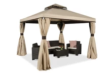 Tuinpaviljoen met muskietennet en gordijnen crème Valencia 3x3m Garden Point