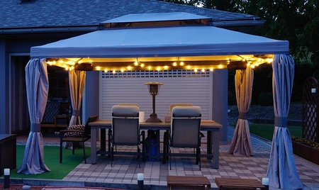 Grijs tuinpaviljoen met gordijnen Valencia 3x4m Garden Point