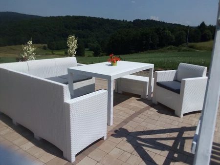 Technorattan set met hoek- en fauteuils Nebraska Comida 7 wit Bica