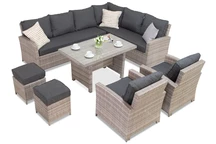 Grote technorattan set Parma Comida 7 grijs met Garden Point poefs