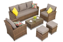 Parma Coffee 5 technorattan tuinset met poefs bruin Tuinpunt