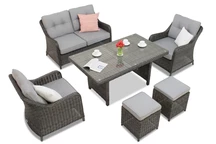 Toledo Apetito 4 antraciet technorattan set met Garden Point poefs