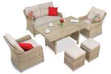 Toledo Apetito 4 technorattan set met beige Garden Point poefs