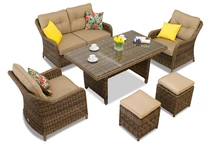 Toledo Apetito 4 technorattan set met poefs bruin Garden Point
