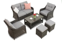 Toledo Coffee 4 antraciet technorattan set met Garden Point poefs