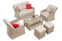 Toledo Coffee 4 technorattan set met poefs beige Garden Point