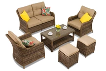 Toledo Coffee 4 technorattan set met poefs bruin Garden Point