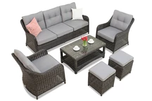 Toledo Coffee 5 antraciet technorattan set met Garden Point poefs