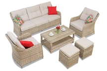 Toledo Coffee 5 technorattan set met poefs beige Garden Point