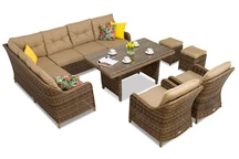 Toledo Comida 7 technorattan set met poefs bruin Garden Point