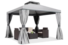 Tuinpaviljoen met muskietennet en gordijnen grijs Valencia 3x3 m Garden Point