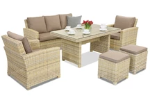 Bristol Apetito 5 technorattan tuinmeubelen + Garden Point poefs beige