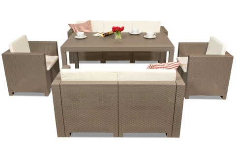 Kunststof rotan tuinmeubels Colorado Apetito 7 cappuccino Bica