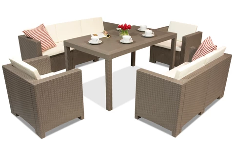 Kunststof rotan tuinmeubels Colorado Apetito 7 cappuccino Bica