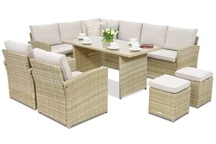 Monaco Comida 7 tuinmeubelen + 2 Garden Point poefs beige