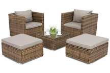 Roma Terrace technorattan tuinmeubelen + 2 Garden Point poefs bruin