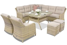 Toledo Comida 7 Angular technorattan tuinmeubelen + 2 Garden Point poefs beige