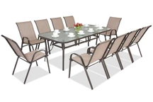 Stalen dining tuinmeubelen Modena voor 10 personen met grote tafel Garden Point bruin