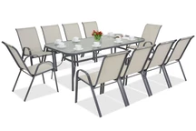 Metalen tuinmeubel Modena voor 10 personen met grote tafel Garden Point lichtgrijs