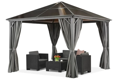 Prieel Milos 3x3m met gordijnen Garden Point grijs