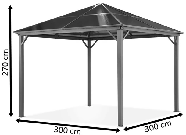 Wymiary produktu Prieel Milos 3x3m met gordijnen Garden Point grijs - 300x300x270