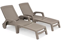 Set van twee ligbedden van kunststof rotan Miami Bica cappuccino