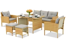 Tuinset van kunststof rotan met krukken Bari Garden Point beige