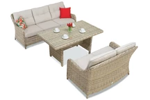 Toledo Apetito technorattan set met grote tafel voor 5 personen beige Garden Point
