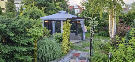 Grijs tuinpaviljoen met gordijnen Valencia 4x4m Garden Point