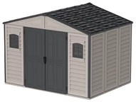 Groot kunststof tuinhuis Duramax WoodBridge Plus II 10,5 x 8 grijs