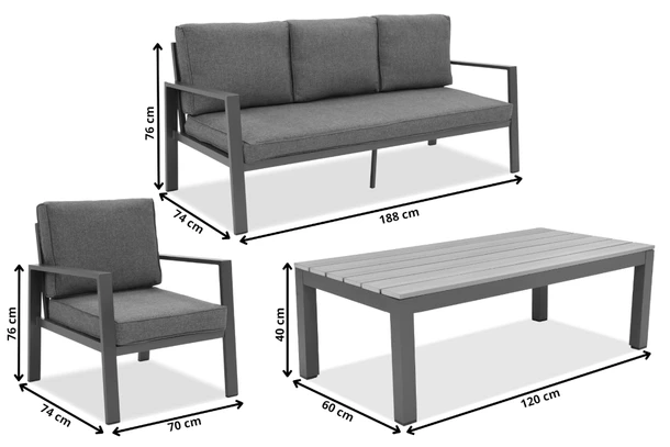 Wymiary produktu Zakintos Coffee 8 antraciet Garden Point luxe aluminium meubelset - 0x0x0