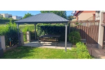 Metalen tuinhuisje Sardinia 3x4 met gordijnen en muggengaas Garden Point antraciet