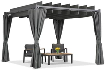 Antraciet Malaga terraspergola 3x3m met Garden Point gordijnen