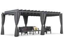 Antraciet Malaga terraspergola 3x6m met Garden Point gordijnen