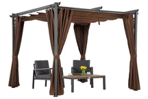 Bruine La Palma terraspergola 3x3m met Garden Point gordijnen