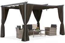 Bruine La Palma terraspergola 3x4m met Garden Point gordijnen