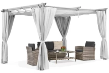 Witte La Palma terraspergola 3x3m met Garden Point gordijnen