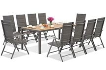 Garden Point grijze aluminium tuinmeubelen met grote Verona Wood tafel voor 10 personen