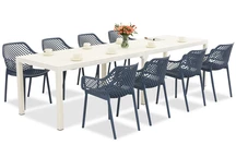 King Double/Aria tuinmeubelset wit en blauw voor 8 personen Bica