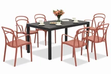 King/Vague antraciet rode tuinset voor 6 personen Bica