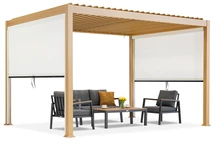 Lagos 3x4 vrijstaande terraspergola met 3m Garden Point houtachtige zij-rolluiken - wit