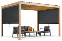 Lagos 3x4 vrijstaande terraspergola met 3m Garden Point houten zijrolluiken - antraciet