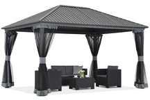 Metalen tuinhuis Sardinië 3x3 met muggengaas Garden Point beige