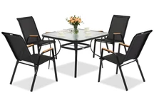 Modena/Bitonto metalen tuinmeubelen voor 4 personen met Garden Point vierkante tafel zwart