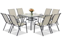Modena lichtgrijze metalen tuinset voor 8 personen met Garden Point vierkante tafel