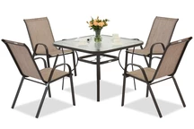 Modena metalen tuinmeubel voor 4 personen met Garden Point vierkante tafel bruin