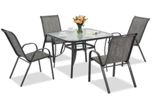 Modena metalen tuinmeubel voor 4 personen met Garden Point vierkante tafel grijs